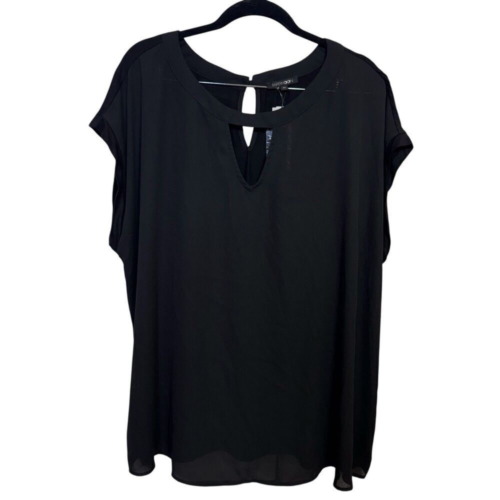 Papermoon Sheer Knit Keyhole Tunic Top Size 2X Black Modest Capsule Wardrobe NWT